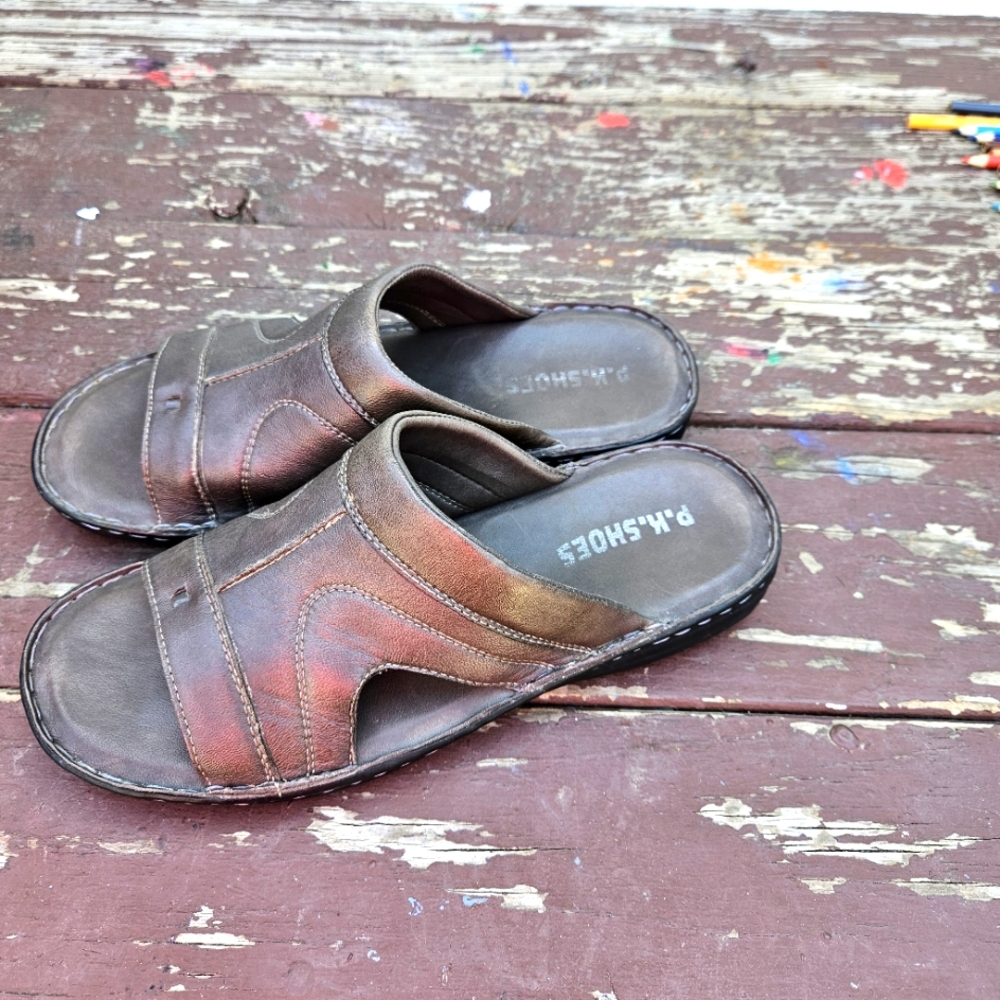 P.K. Shoes Men's Brown Leather Sandals Size 8 - Picture 9 of 16